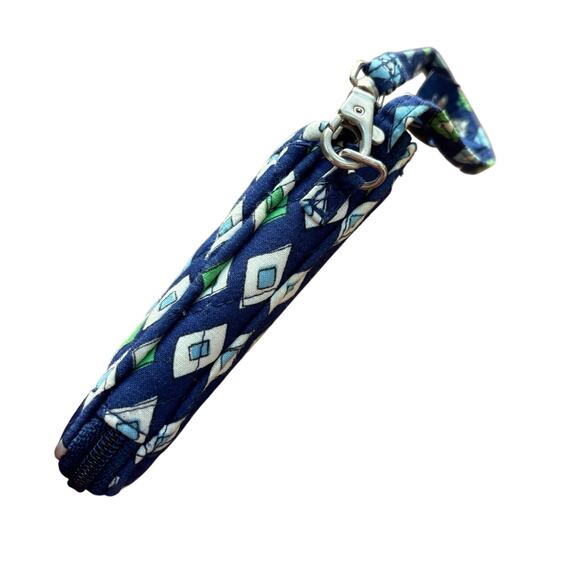 Vera Bradley quilted cotton wristlet wallet navy blue green small zip around - Picture 5 of 8